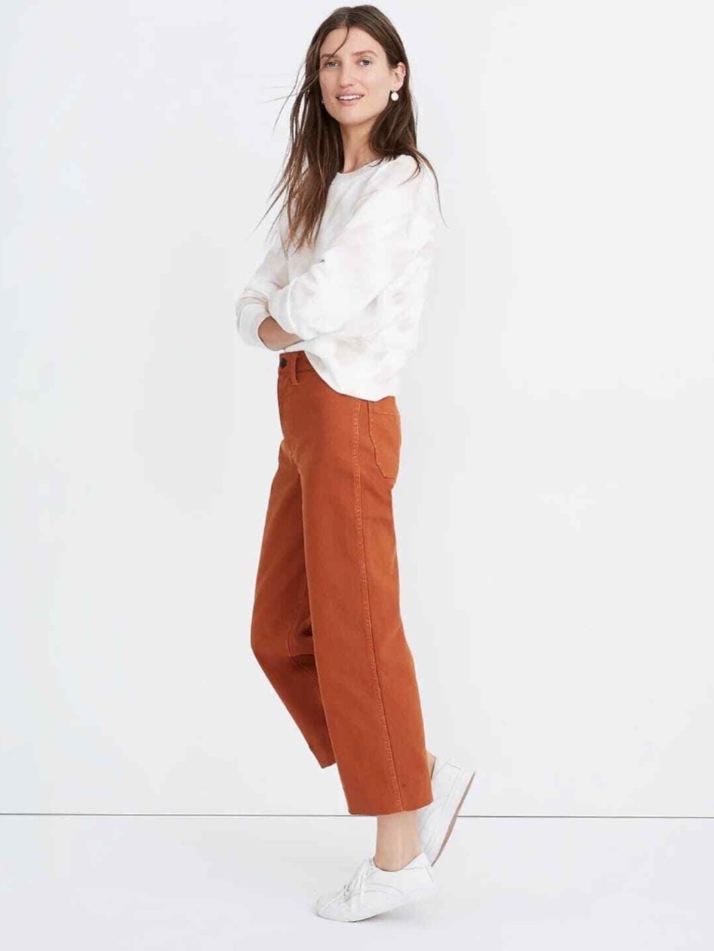 Madewell Slim Emmett Wide Leg Crop Pants in Rust